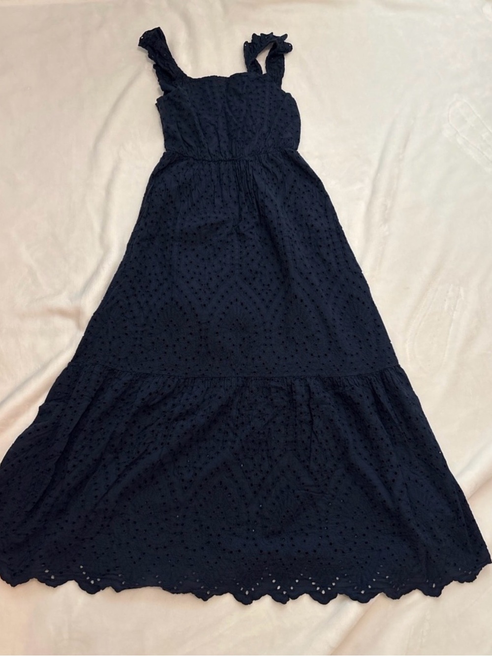 Navy Eyelet Ruffle-Strap Maxi Dress - Picture 2 of 3